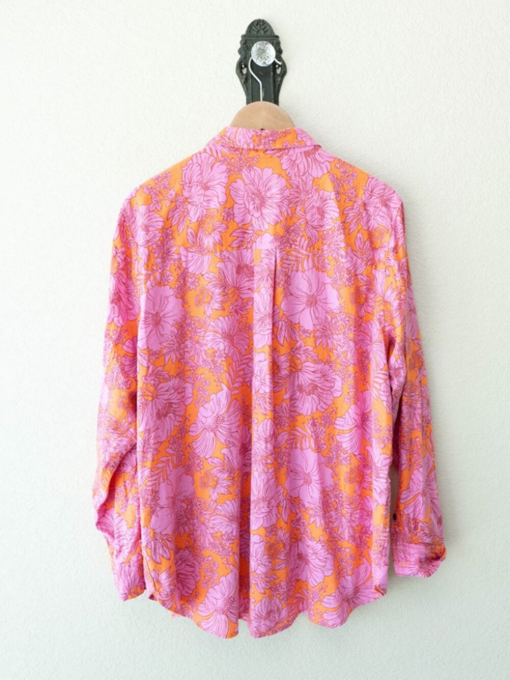 Universal Thread Floral Linen Blend Button Shirt XL Pink Orange Long Sleeve Top - Picture 9 of 13
